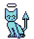 simple pixel art of a blue cat with a halo and pointy tail